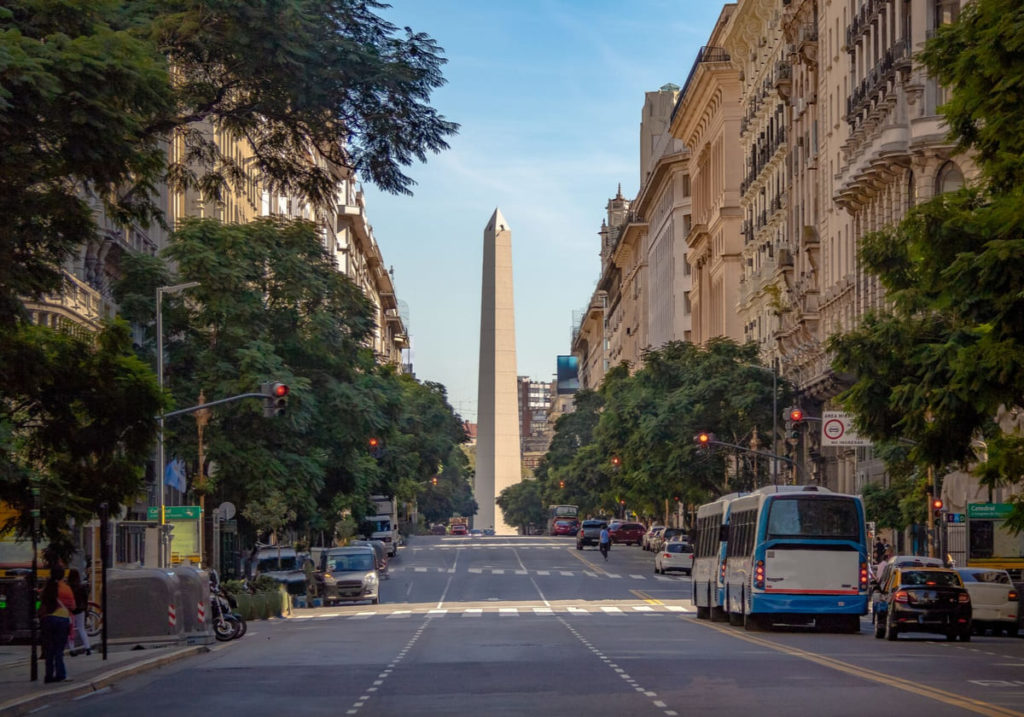 The Obelisco in Buenos Aires seen from Diagonal Norte's Avenue