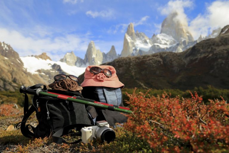 Hiking equipment on a Patagonia mountain