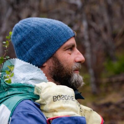 Rafa Mayer during a reforesting action in Patagonia. 