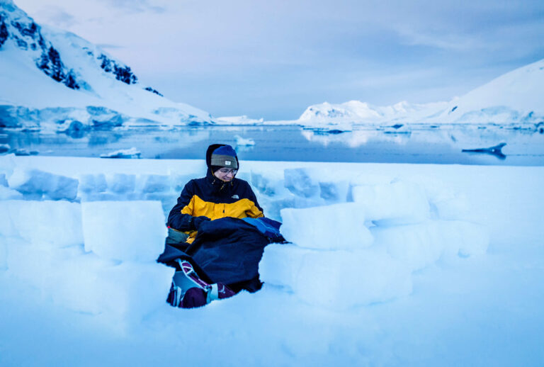 Camping in Antarctica in the open sky